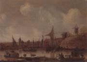 unknow artist A River landscape with ferries and other shipping,a church beyond oil painting